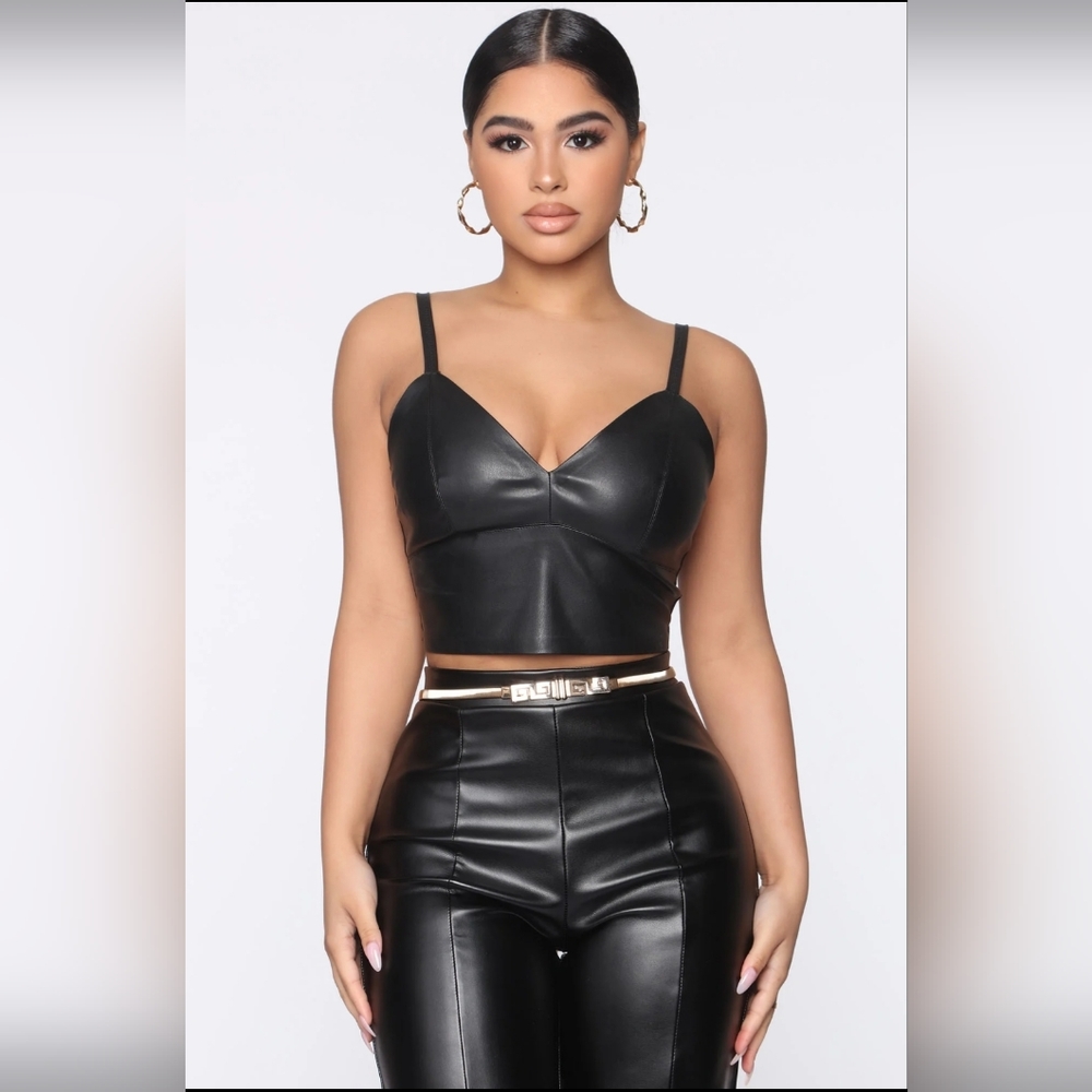 Fashion Nova Faux Real Crop Top - Black, Size L